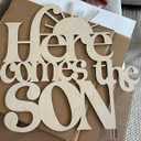 Here Comes The SON Wooden Backdrop Sign,Baby Shower Party Decor for Welcome Baby Sign Decor Boy's Birthday Wall Decorations,Gender Reveal Party Decor (12 * 12inch) 2 PACK