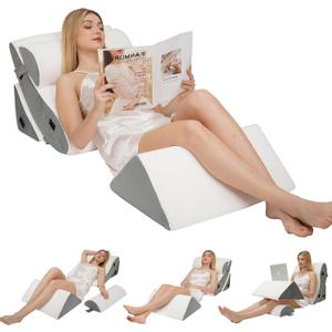 4PCS Orthopedic Wedge Pillow Set for Sleeping, Adjustable Bed Support for Back, Knee, Leg & Lumbar Pain Relief, Acid Reflux, Anti-Snoring & GERD (White)