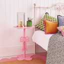 Cinnvoice Pink Bow Side Table Small Wood End Table Coffee Coquettish Room Decor Pink Bedside Cocktail Drink Stand for Small Spaces Nightstand Bedroom Couch Chair