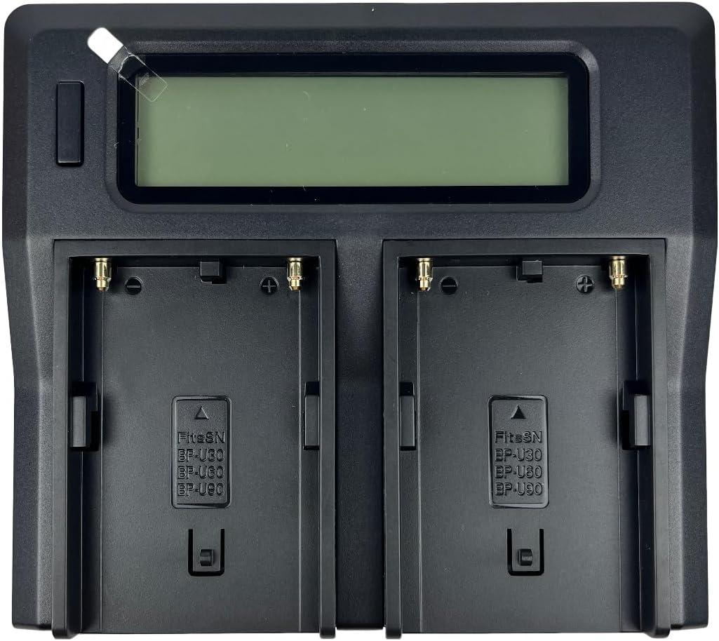 Quick LCD Dual Battery Charger for BP-U30, BP-U60, BP-U65, BP-U90, BP-U95, fits PMW-100, PMW-150, PMW-160, PMW-200,PMW-280,PMW-300, PMW-300K2, PMW-EX1, PMW-EX160, PMW-EX1R, PMW-EX260, PMW-EX280...