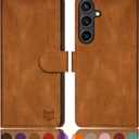 SUANPOT Compatible with Samsung Galaxy S25 Wallet case with RFID Blocking Credit Card Holder,Flip Book PU Leather Protective Cover Women Men for Samsung S25 Phone case Light Coffee