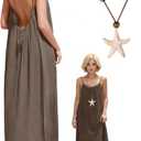PFULTY 2026 Backless Cami Lounge Dresses for Women,Women's Solid Color Low Back Dress with Back Tie (Brown,Medium)
