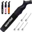 SPORTBIT Ball Pump for Sports Balls - Push & Pull Inflating System - Hand Pump for All Exercise Balls - Volleyball Pump, Basketball Inflator, Football & Soccer Ball Air Pump - Goes with 5 Needles Set (Black)