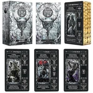 Black Stained Glass Tarot Cards for Beginners with Meanings on Them 400GSM Unique Thickness Gilded Learning Tarot Deck Set with Guide Book and Golden Edge on 78 Cards