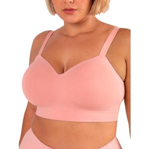 Truekind Bras for Women No Underwire, Seamless Bra, Plus Size Adjustable Bralette, Wireless Bras for Women (2XL: 38DD/F, 40DD-G, 42D-E, Rose Tan)
