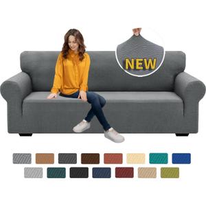 XINEAGE 2026 New 1 Piece Couch Covers for 3 Cushion Couch (79"-91") Stretch Sofa Cover Slipcover Pet Friendly Soft Washable Furniture Protector with Elastic Bottom for Kids,Dog (Sofa, Light Gray)