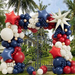 Red White and Blue Balloon Arch Kit - Double Stuffed Navy Blue Balloons Sand White Champagne Gold Pastel Red Balloons For Patriots Day 4th of July Birthday Baby Shower Gender Reveal Decorations