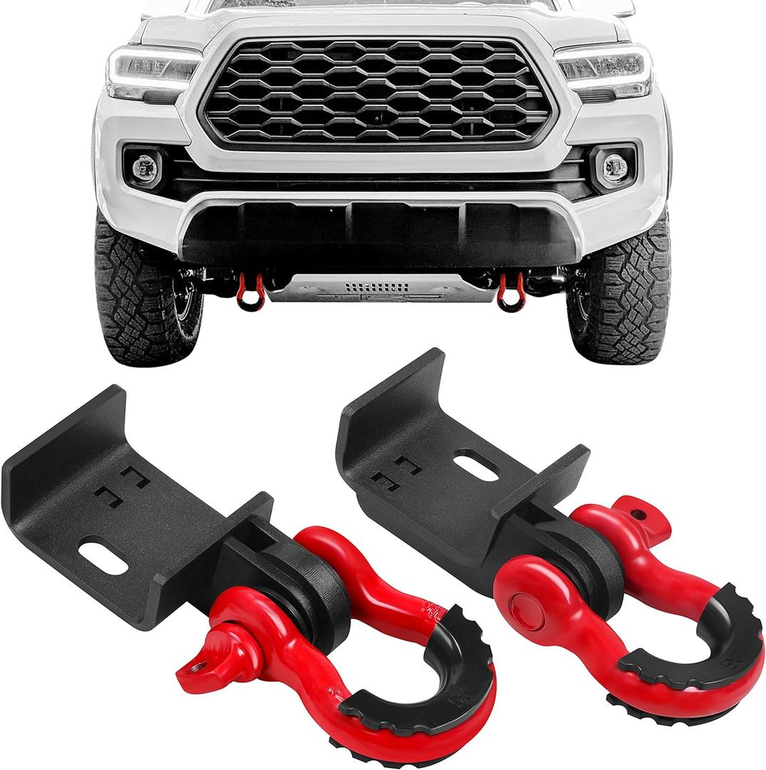 JY PERFORMANCE Front Demon Tow Hook Brackets with 3/4in Shackle D Rings Compatible with Fits for Toyota Tacoma 2009-2023