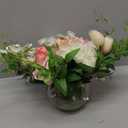 WELL KNOWN Artificial Flowers in Vase, Fake Silk Peony Tulip Hydrangea Pink & White Flower Bouquet Arrangement with Faux Water Centerpieces for Home Wedding Dining Table Party Decor & Gift for Women