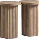 VividVibe End Tables for Living Room, Fluted Couch Side Table with Hexagonal Base, Wooden Bedside Table Bedroom Nightstands 2 Set Home Office Modern Accent Light Alder