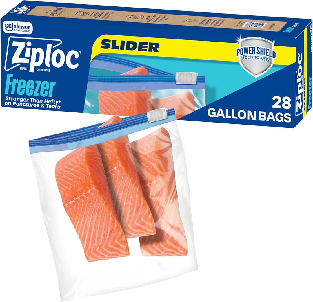 Ziploc Gallon Food Storage Freezer Slider Bags, Durable, 28 Count 