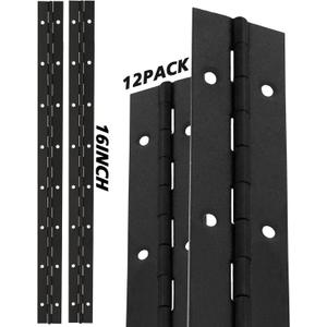 12PCS Black Continuous & Piano Hinge 16Inch, Heavy Duty 304 Stainless Steel Piano Hinge Hinges with Holes, 0.04Inch Thickness Coutinuous Hinges for Cabinet Door Cases Woodworking