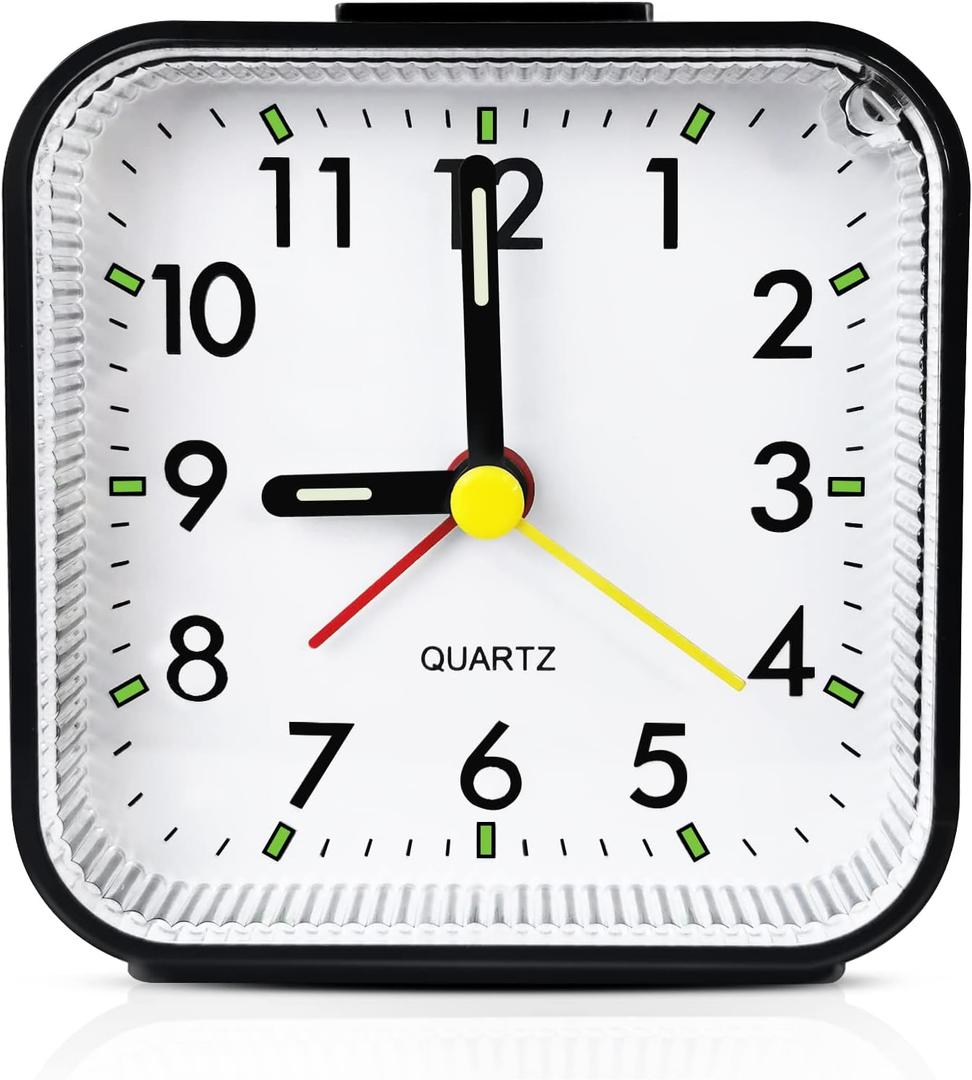Lamisola Small Analog Travel Alarm Clock, Battery Operated Desk Table Shelf Clock for Kids, Quieter Bedside Alarm Clocks for Bedrooms Bathroom Living Room Kitchen, Black