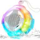 comiso Shower Bluetooth Speaker, Waterproof Bluetooth Speakers IPX7, Floating Portable Wireless Speaker with LED Light, Loud HD Sound and Bass for Travel Beach Shower, Ideal Gifts for Men and Women (Crystal)