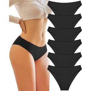 Knowyou Womens Underwear Cotton Cheeky Panties for Women Cute Stretch Bikini Breathable Panties for Ladies 6Pack (Medium)