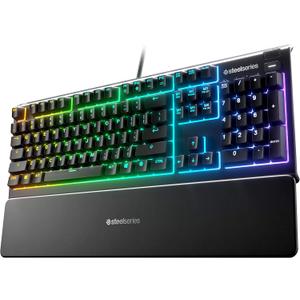 SteelSeries Apex 3 RGB Gaming Keyboard 10-Zone RGB Illumination IP32 Water Resistant Premium Magnetic Wrist Rest (Whisper Quiet Gaming Switch) 