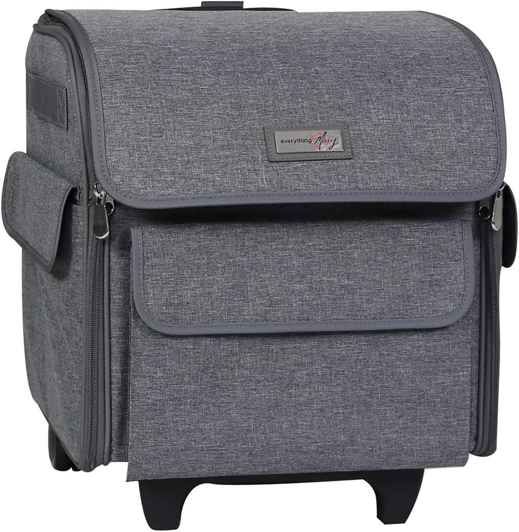 Everything Mary Serger Machine Rolling Storage Case, Heather - Carrying Bag For Overlock Machines - For Brother, Singer, & Juki Sergers - Organizer Tote For Sewing Thread & Supplies (Heather Grey)
