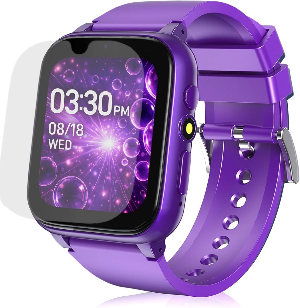 Goodatech 1.69'' Kids Smart Watch for Boys and Girls, HD Camera, 26 Puzzle Games, Video Music Player, Pedometer, Flashlight, Alarm Clock, Christmas Birthday Gifts for 4-12 Years Children (Purple)