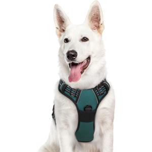 Eagloo Dog Harness Large Breed, No Pull Service Vest with Reflective Strips and Control Handle, Adjustable and Comfortable for Easy Walking, No Choke Pet Harness with 2 Metal Rings, Dark Green, XL