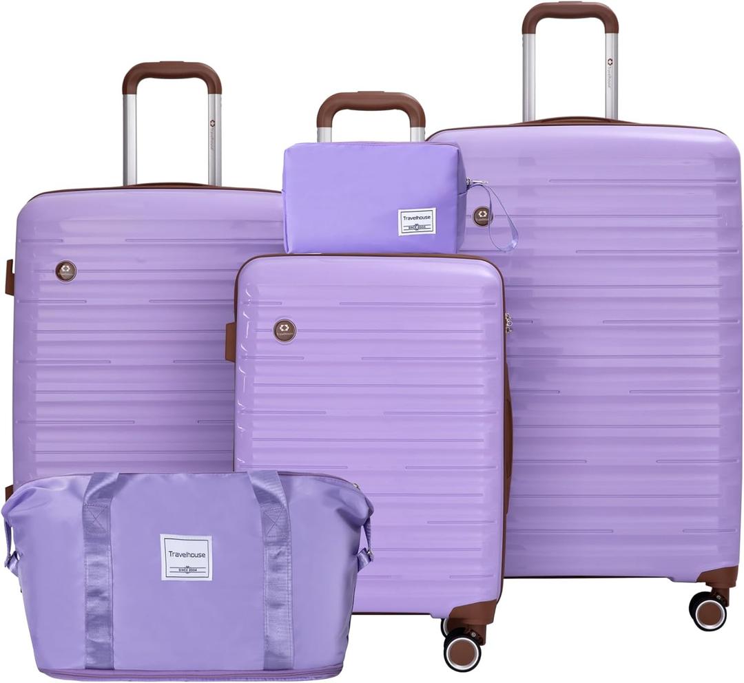 Travelhouse 3 Piece Luggage Sets with Spinner Wheels, Hardshell PP Suitcase Set with Tsa Lock, Lightweight Hardside Travel Suitcases with Waterproof Duffle Bag for Men Women (PURPLE)