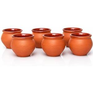 Handmade Traditional Kulhad Chai Coffee Mug Cup Cantaritos Set of 5 Glazed Earthenware Glossy Finish Clay Terracotta Artisanal Studio Pottery Mud Brown Food Safe Natural Rustic Eco-Friendly