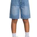 Girls Jean Shorts Baggy Wide Leg Washed Bermuda Denim Shorts Straight Leg Cute Summer Y2K Streetwear 7-14Y