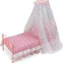 Badger Basket Starlights LED Lighted Canopy Metal Doll Bed with Bedding (fits American Girl Dolls)