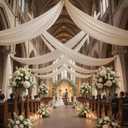 10 Panels 5ft(W) x 20ft(H) Beige Ceiling Drapes for Wedding Parties, 60"W x 240"L