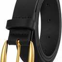 SUOSDEY Women Leather Belts for Jeans Dresses Ladies Fashion Women Belts with Gold Buckle (Black)