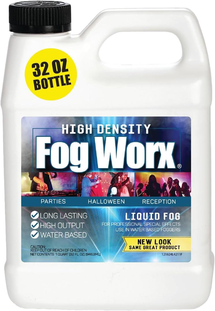FogWorx Extreme High Density Fog Juice - Quart  32 Fluid Ounces of Long Lasting, High Output, Odorless Water Based Machine Fluid for 400 to 1500 Watt Machines