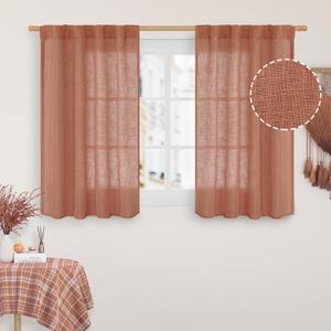 LAMIT Terracotta Linen Curtains 40 Inch for Small Window, Light Filtering Neutral Semi Sheer Window Boho Curtains Back Tab and Rod Pocket Panels for Living Room, 2 Panels, 34 x 40 Inch