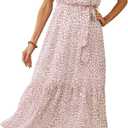 PRETTYGARDEN Women's Summer Floral Boho Maxi Dress Short Sleeve Wrap V Neck Ruffle Long Flowy Beach Wedding Guest Dresses, L