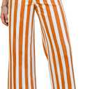 GRAPENT Women Jeans Striped Wide Leg High Waisted Trendy Stretchy Denim Pants Cute Casual Trouser Jeans with Pockets (Orange, XL)