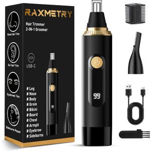 Nose Hair Trimmer for Men and Women,2026 Professional Painless IPX7 Waterproof Eyebrow & Facial Hair Trimmer,USB Rechargeable with LED Display Dual-Edge Blades,Black