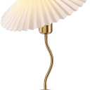 Small Pleated Table Lamp, Bedside Table Lamp for Bedroom, Night Stand Light Lamp with Fabric Shade, Morden Mini Lamp, Decor Desk Light for Living Room, Kids Room, Dorm, Home, Office, Nursery (Gold)