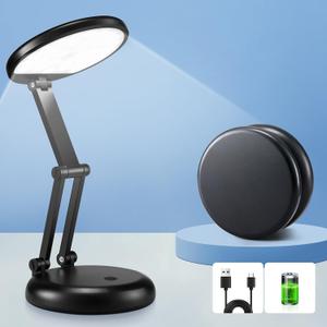 Cordless Rechargeable Table Lamp, 3600mAh Battery Powered, 10 Brightness Levels, Portable (Black)