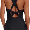 KI LAPHEE One Piece Bathing Suit for Women Tummy Control Swimsuits V Neck Ruched Cross Back Self Tie (Black)