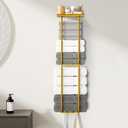 Towel Racks for Bathroom, 36.6 inch Metal Towel Storage, 8 Large Bath Towels Capacity, 3-Tier Towel Holder for Bathroom, with Shelf & 6 Hooks, Wall Mounted Towel Rack for Rolled Towels, Gold