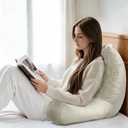 OAISZ Reading Pillow for Sitting in Bed Adult, Reading Pillow with Shredded Memory Foam, Bed Pillow with Washable Cover, Back Pillow Sitting Up with Extend Arms, Beige, X-Large, 19" H