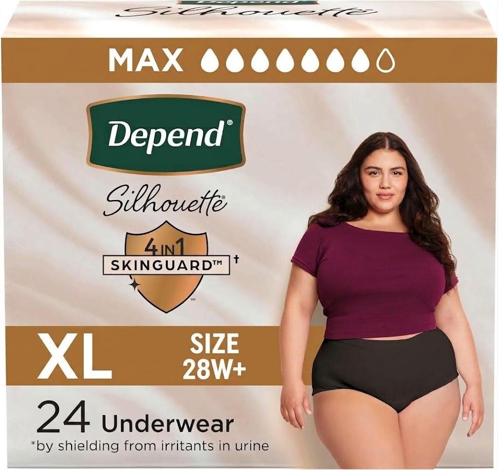 Depend Silhouette Adult Diapers, Incontinence & Postpartum Bladder Leak Underwear for Women, Maximum Absorbency, Extra Large, Black, 24 Count