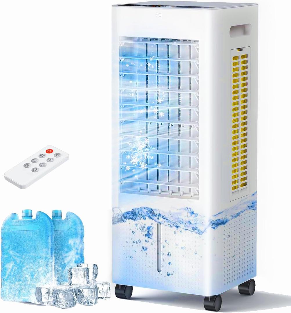 Evaporative Air Cooler with Remote & Timer, 2200+ CFM Portable Fan That Blows Cold Air for Large Room, Home Office, Bedroom - 2.1Gal High-Capacity Tank, 3 Modes, Whisper Quiet 30dB & Sleep Mode