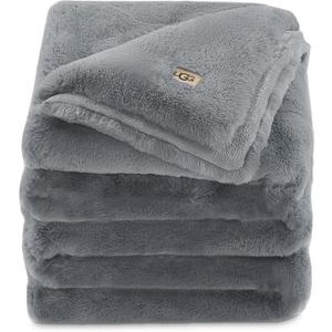 UGG Euphoria Plush Faux Fur Throw Blanket Medium Weight Reversible Luxury Soft Throw for Couch Bed or Chair Hypoallergenic Machine Washable Home Decor Blanket, 50-inch x 70-inch, Chambray Blue Grey