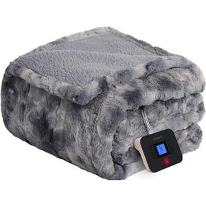 Westinghouse Electric Blanket Twin, Faux Fur Heated Blanket with 10 Heating Levels & 112 Hours Auto Off, Soft Cozy Sherpa Heated Blanket Washable Blanket (62" x 84" Twin Size, Grey)