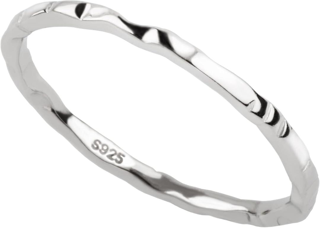 925 Sterling Silver Minimalist Hammered Textured Thin Knuckle Midi Stacking Rings (US Size 11 / Wide 1.5 MM)
