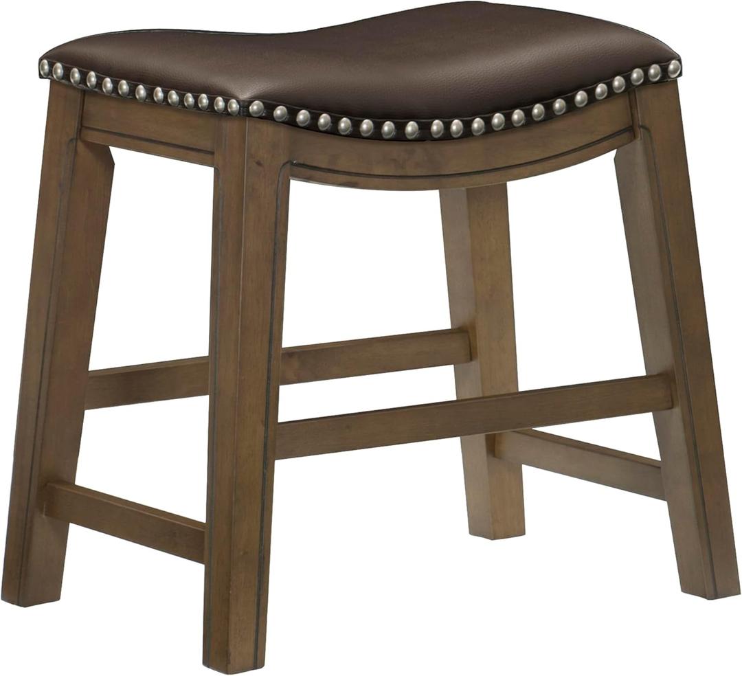 Lexicon Ordway Solid Wood Dining Height Stools - Saddle Table Height Stools for Transitional Dining Versatile Kitchen Seating Options, Perfect for Casual Entertaining Spaces, 19" SH, Brown