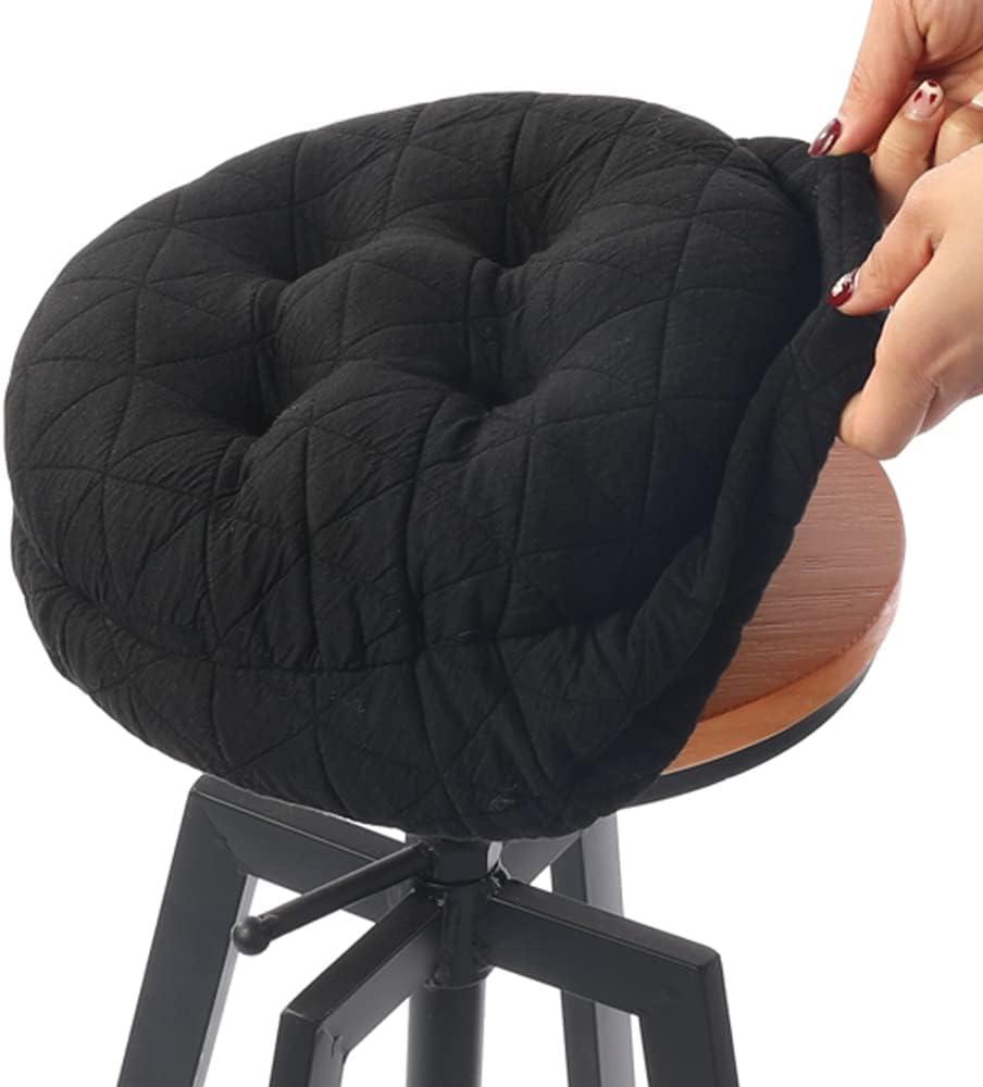 BUYUE Round Bar Stool Seat Cushion, Dia.12 Luxury Fashion Jacquard with Anti-Skid Silicone Bar Stool Cushion Padded (Black, S,1 Count)