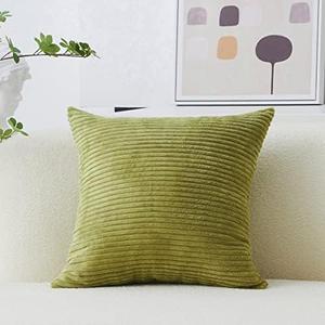 Home Brilliant Green Throw Pillow Cover Decoration Solid Striped Corduroy Plush Velvet Decorative Pillow Case Accent Spring Pillow Cover for Couch Decor, 18x18 inch (45cm), Grass Green, 3 Pack