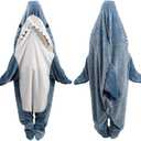 Shark Blanket Hoodie Onesie for Adult & Kid, Wearable Shark Sleeping Bag, Soft Cozy Onesie Costume (L: for 57-61 Inch Height)