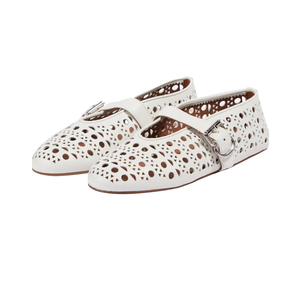 Beauty Cry Women's Mesh Ballet Flats Mary Jane Buckle Strap Perforated Ballerina Flat Shoes 9.5 White