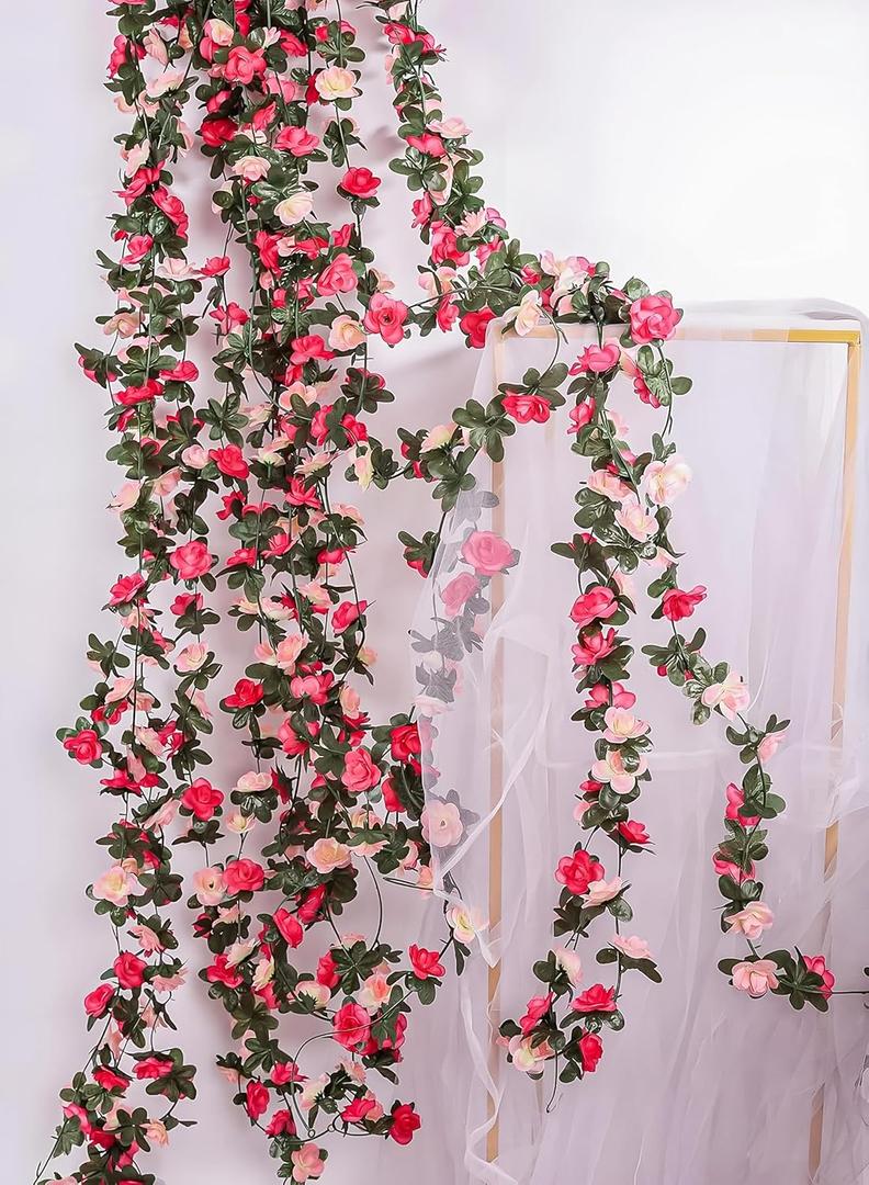 Miracliy 16 Pack 131 FT Flower Garland Decorations Plastic Artificial Flowers for Wedding Decoration Photo Booth Backdrop (Pink)